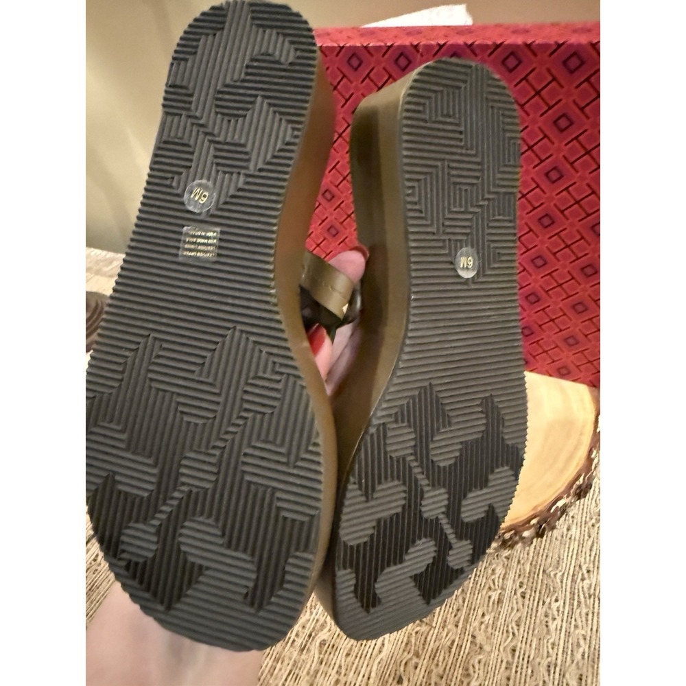 NEW TORY BURCH MILLER WEDGE 25mm BROWN LEATHER SANDALS 6M - Picture 9 of 10